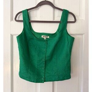 Boden Womens 8 Green Linen Button Front Square Neck Sleeveless Tank Top